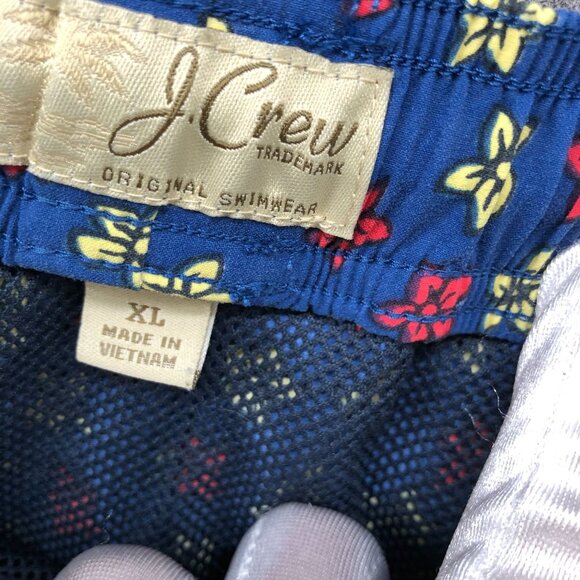 J. Crew 6'' Stretch Eco Swim Trunk Mens XL Jumping Flowers Blue Floral Lined - Picture 7 of 10